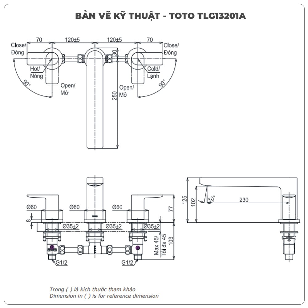 Vòi lavabo 3 lỗ TOTO TLG13201A