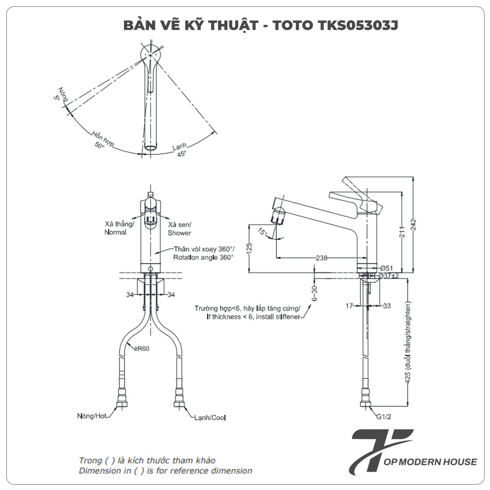 Vòi rửa bát TOTO TKS05303J nóng lạnh