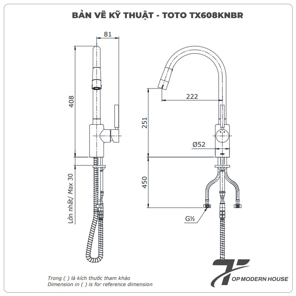 Vòi rửa bát nóng lạnh rút dây TOTO TX608KNBR