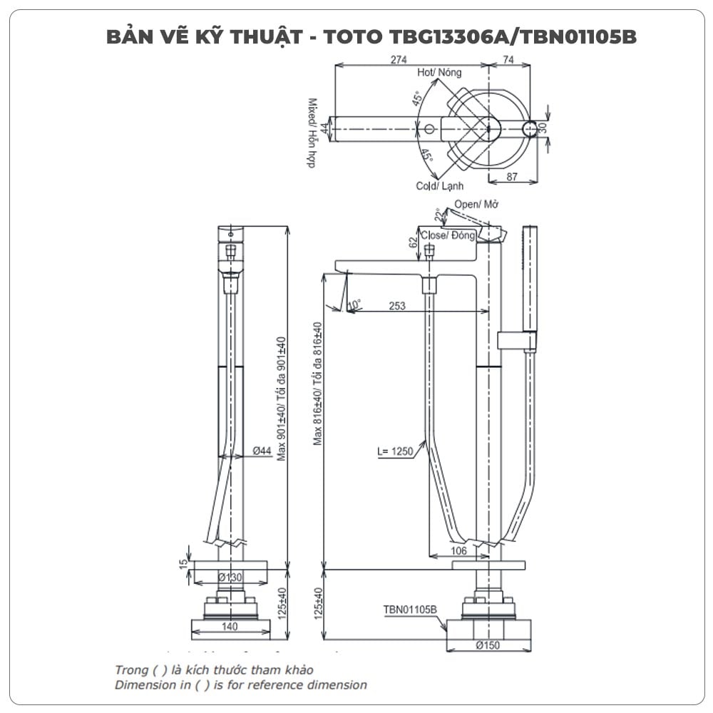 Vòi sen xả bồn tắm TOTO TBG13306A/TBN01105B