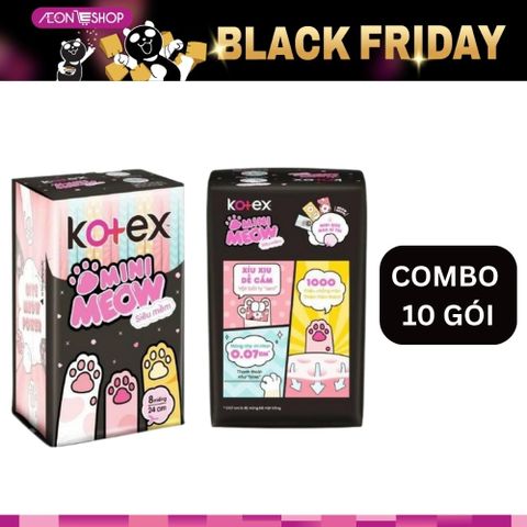 [BÌNH TÂN] Combo 10 Gói Băng Vệ Sinh Kotex Mini Meow Siêu Mềm Siêu Mỏng Cánh 24cm 8 Miếng