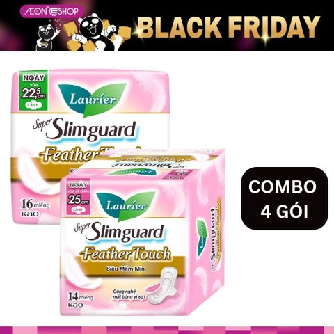 [BÌNH TÂN] Combo 4 Gói Băng Vệ Sinh Laurier Siêu Mềm Mịn Mỏng Cánh Feather Touch 22.5cm 16 Miếng/25cm 14 Miếng