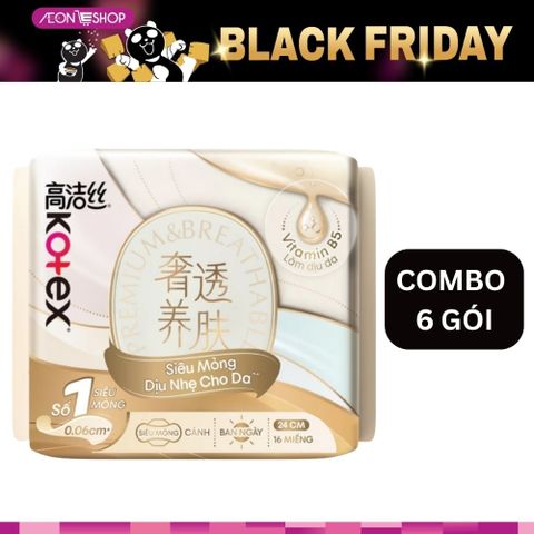 [BÌNH TÂN] Combo 6 Gói Băng Vệ Sinh Kotex Nhập Khẩu Cicada Siêu Mỏng Cánh 24cm 16 Miếng