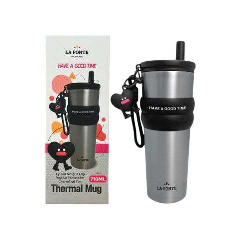 [HÀ ĐÔNG] Ly Giữ Nhiệt 2 Lớp Inox Kèm Charm Trái Tim La Fonte 710ml