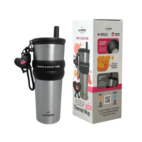 [BÌNH TÂN] Ly Giữ Nhiệt 2 Lớp Inox Kèm Charm Trái Tim La Fonte 710ml