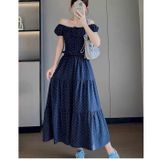  [Vải MM] [807](Giá 0.55m) Vải Jean Chấm Bi May Áo, Quần, Váy, Đầm Thời Trang 