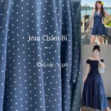  [Vải MM] [807](Giá 0.55m) Vải Jean Chấm Bi May Áo, Quần, Váy, Đầm Thời Trang 