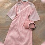  [Vải MM] (232) Vải Tơ Nến Thêu Hoa May Áo Dài, Váy, Đầm Thiết Kế (Giá Bán 0.5m) 