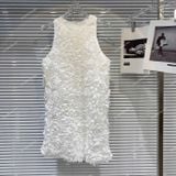  [Vải MM] [230] Vải Tơ Đính Hoa Hồng Lên Sơ Mi, Đầm, Váy, Set Bộ Thiết Kế Cần Lót (Giá Bán 0.5m) 