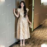  [Vải MM] [226] Vải Tơ Hoa Mai Nổi Cao Cấp May Áo Dài, Váy, Đầm Thiết Kế (Giá Bán 0.5m) 