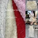  [Vải MM] [230] Vải Tơ Đính Hoa Hồng Lên Sơ Mi, Đầm, Váy, Set Bộ Thiết Kế Cần Lót (Giá Bán 0.5m) 