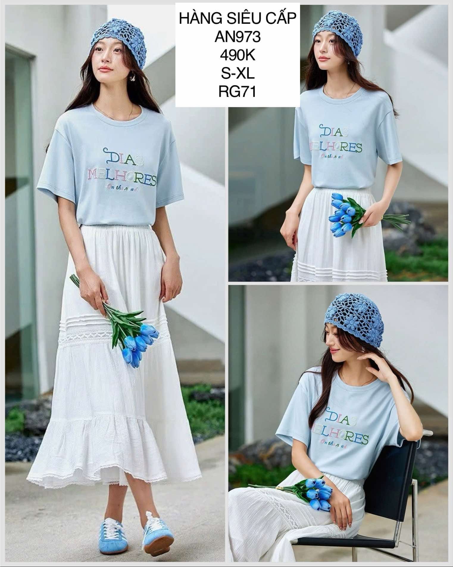  Áo thun thêu chữ AN973 