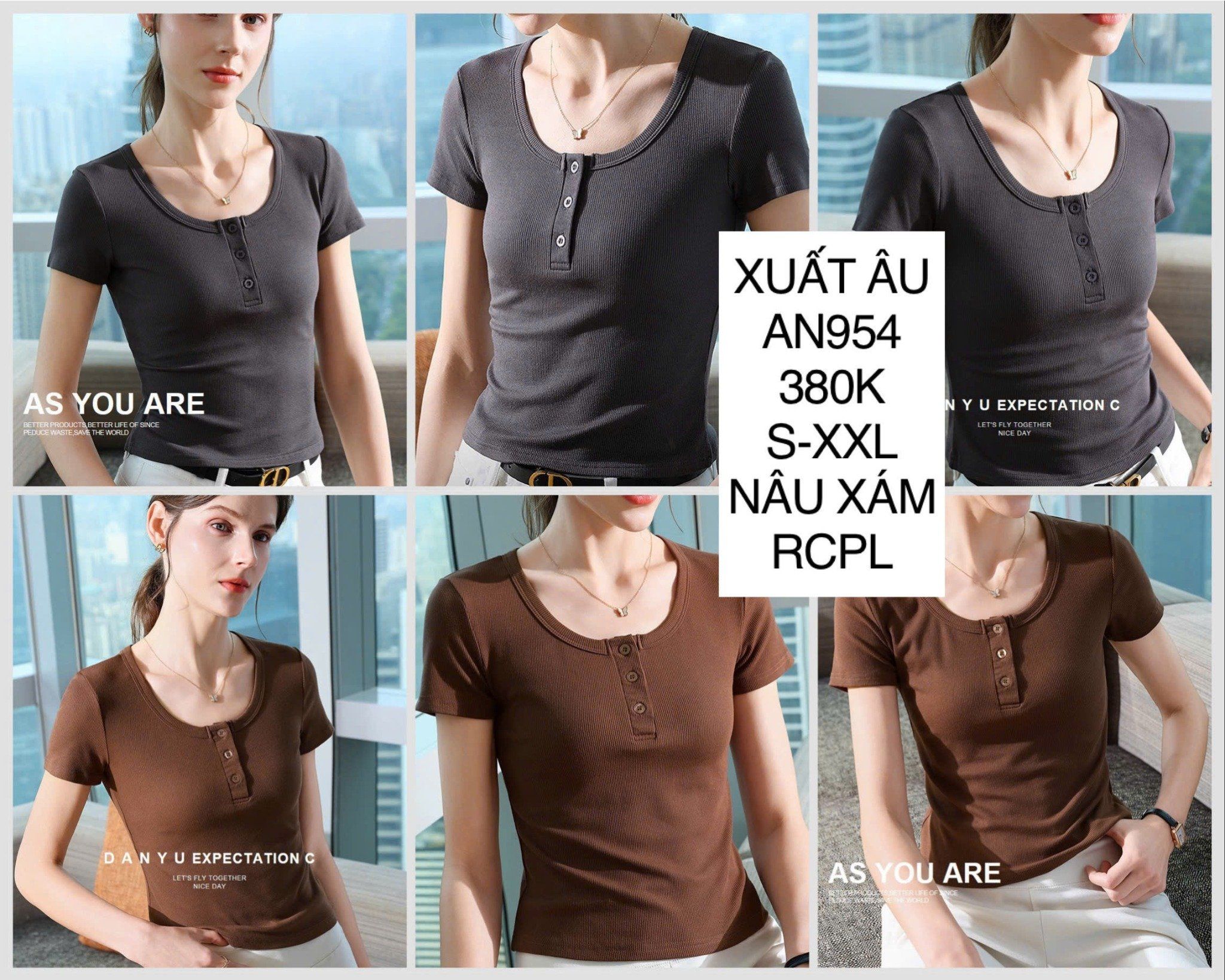  Áo thun phối nút AN954 