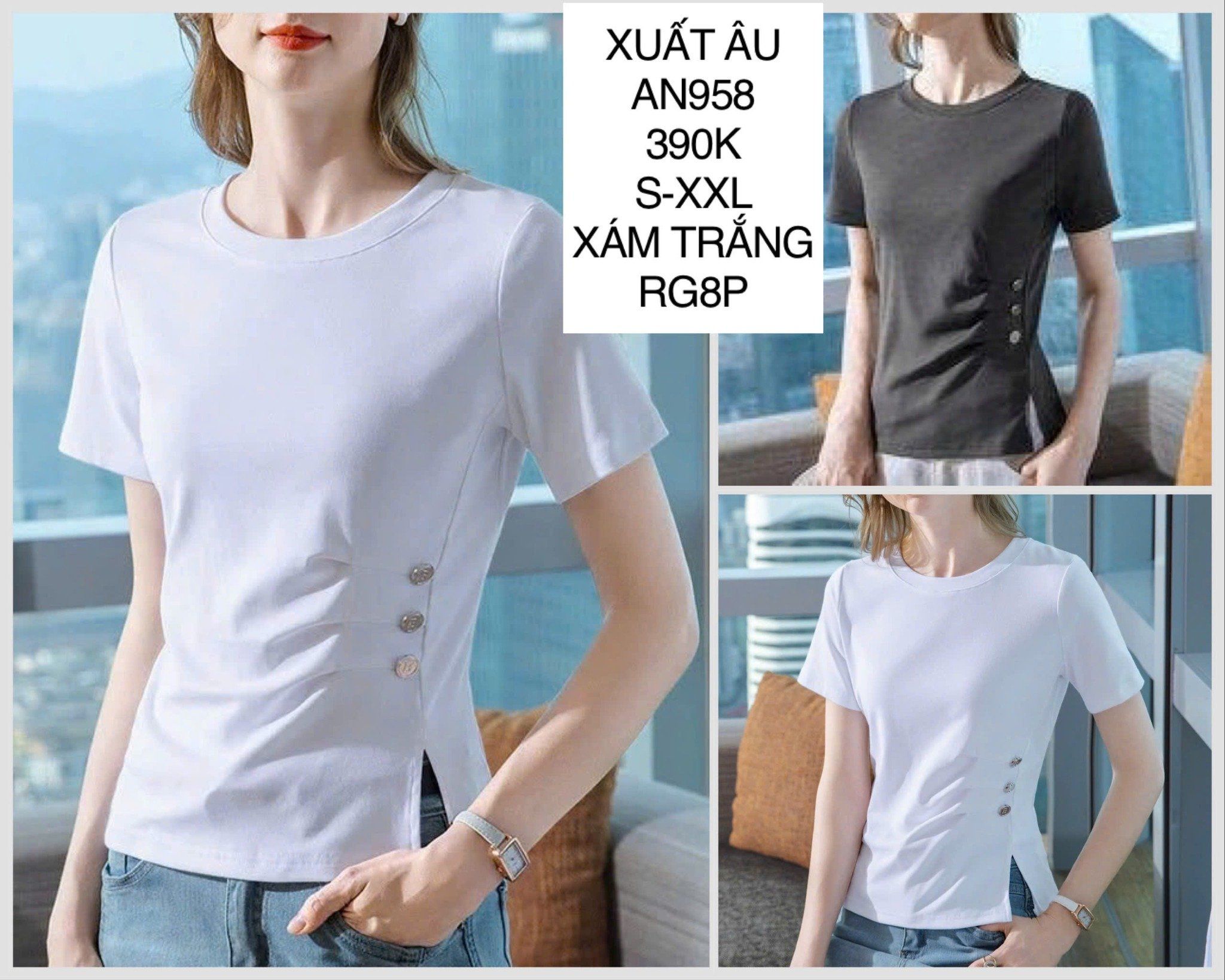  Áo thun phối nút chữ B AN958 