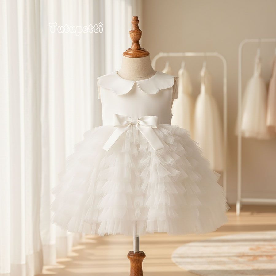  P25_191. Đầm Công Chúa Xếp Li Trắng 