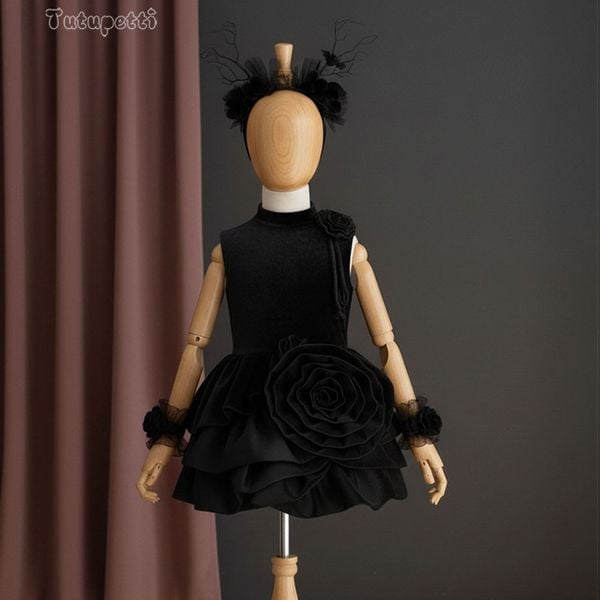  P25_241. Đầm Nhung Hoa Đen 