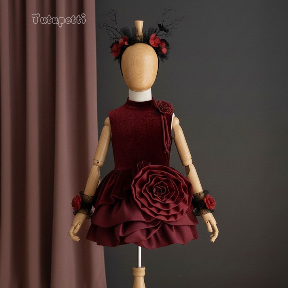  P25_241. Đầm Nhung Hoa Đỏ 