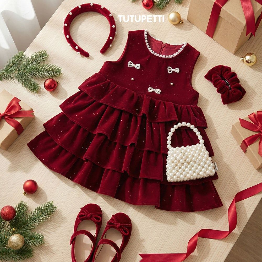  P25_260. Đầm Giáng Sinh Kimsa Tầng Đỏ 