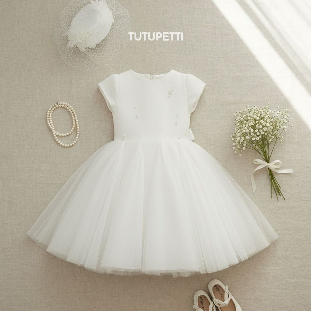  P25_263. Đầm Công Chúa Sang Trọng Nơ Trắng 