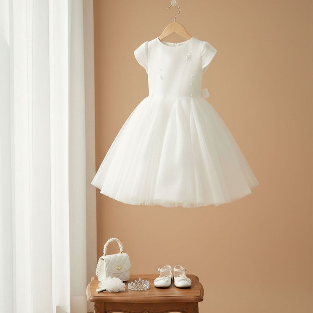  P25_263. Đầm Công Chúa Sang Trọng Nơ Trắng 