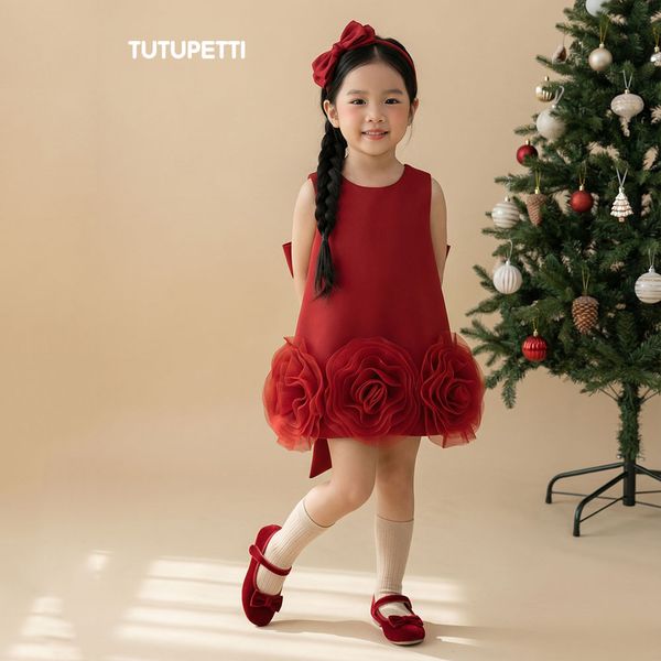  P25_228. Đầm Suông Hoa Đỏ 