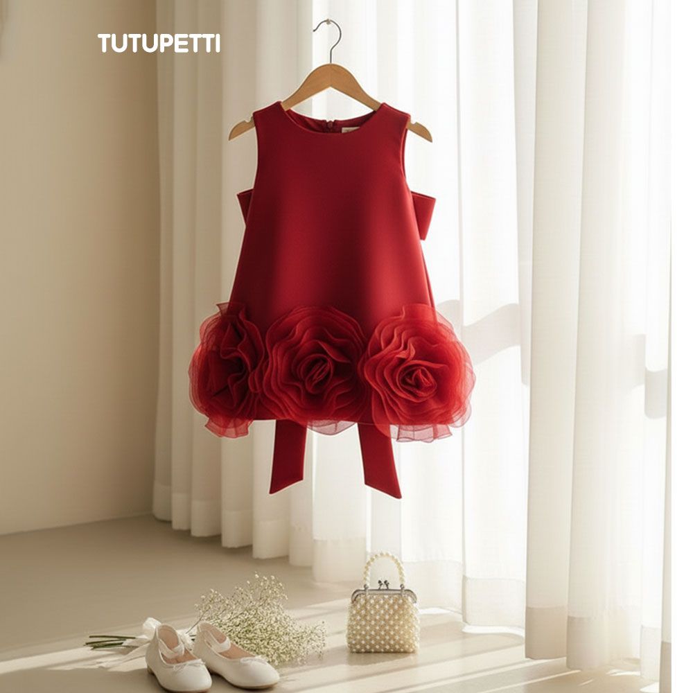  P25_228. Đầm Suông Hoa Đỏ 