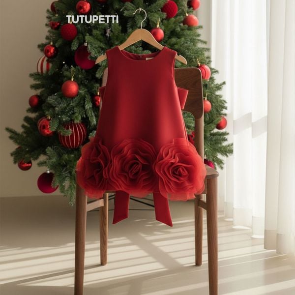  P25_228. Đầm Suông Hoa Đỏ 