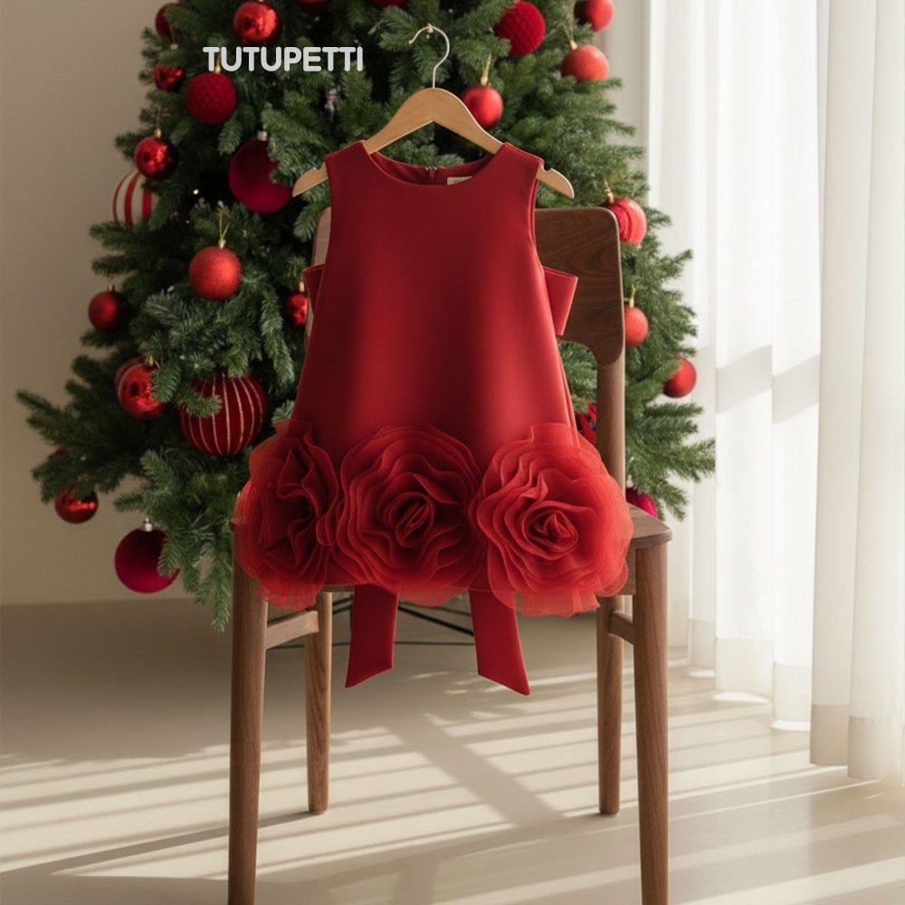  P25_228. Đầm Suông Hoa Đỏ 