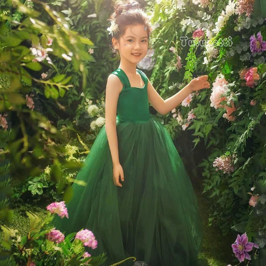  P25_125. Đầm Dạ Hội Dáng Dài Xanh 