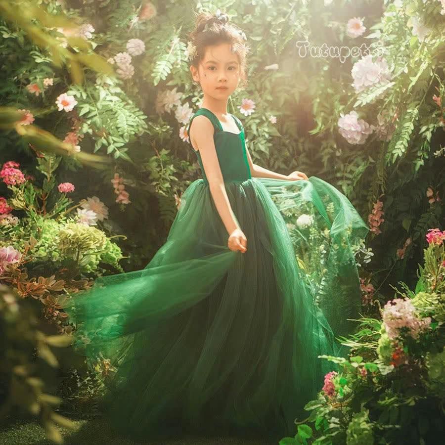  P25_125. Đầm Dạ Hội Dáng Dài Xanh 