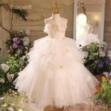  P25_135. Đầm Dạ Hội Đính Hoa Trắng 