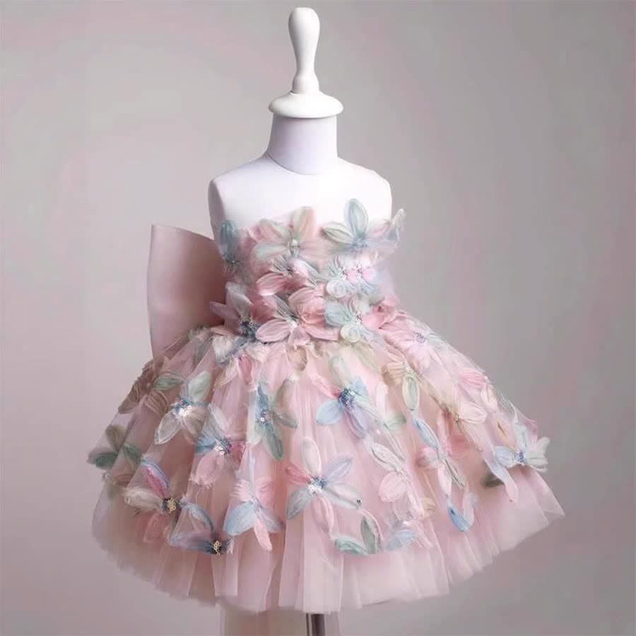  P25_141. Đầm Dự Tiệc Hoa Nổi Hồng 