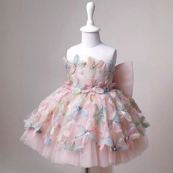  P25_141. Đầm Dự Tiệc Hoa Nổi Hồng 