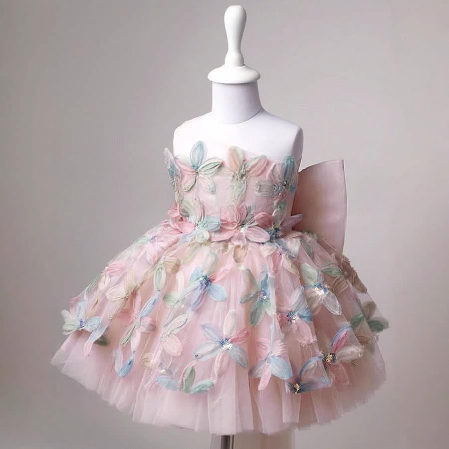  P25_141. Đầm Dự Tiệc Hoa Nổi Hồng 