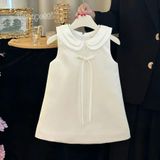  P25_155. Đầm Tiểu Thư Suông Nơ Trắng 