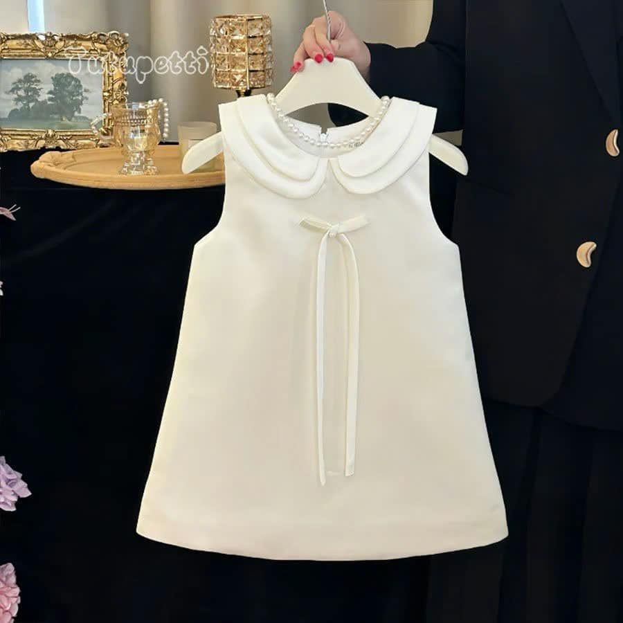  P25_155. Đầm Tiểu Thư Suông Nơ Trắng 