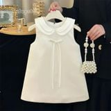  P25_155. Đầm Tiểu Thư Suông Nơ Trắng 