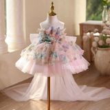  P25_164. Đầm Dự Tiệc Hoa 3D Đuôi Cá Hồng 