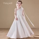  P25_166. Đầm Dạ Hội Lệch Vai Dáng Dài Trắng 