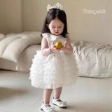  P25_191. Đầm Công Chúa Xếp Li Trắng 