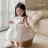  P25_191. Đầm Công Chúa Xếp Li Trắng 