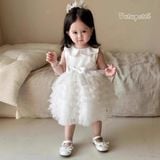  P25_191. Đầm Công Chúa Xếp Li Trắng 