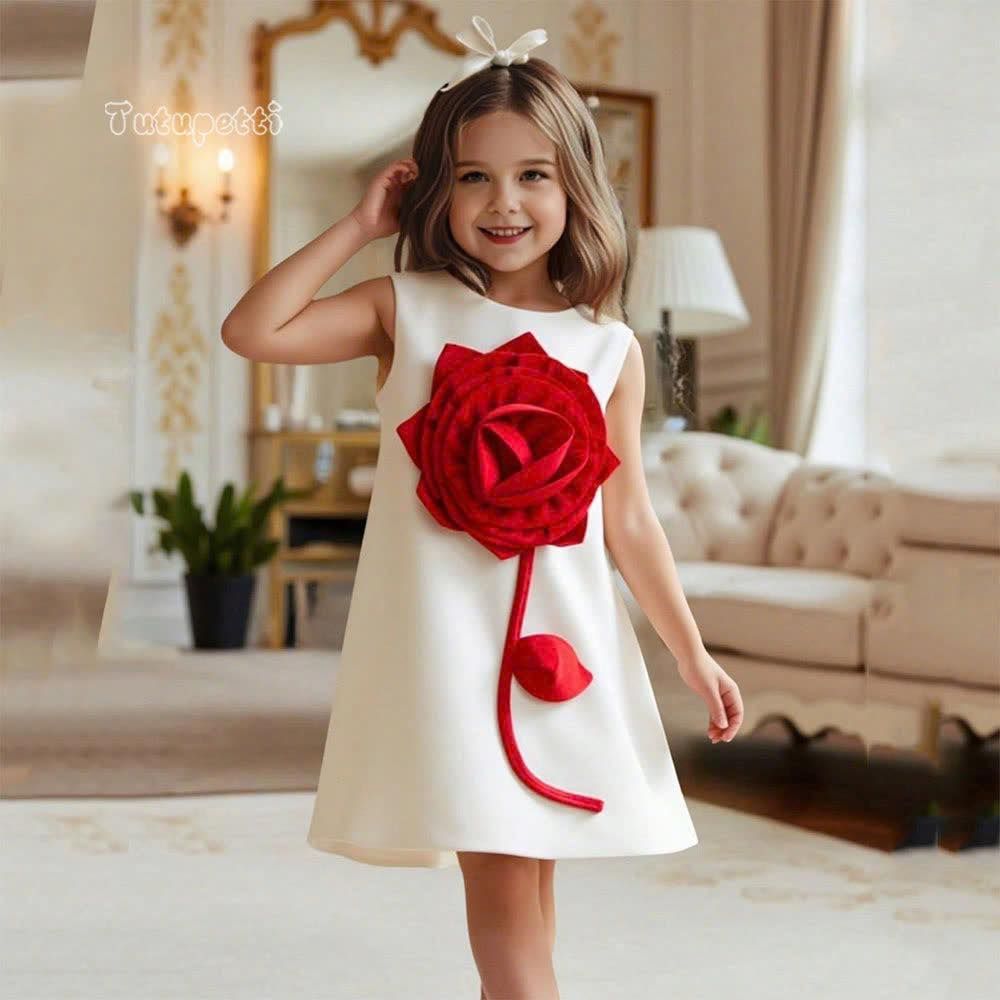  P25_210. Đầm Công Chúa Hoa Nổi Đỏ Trắng 