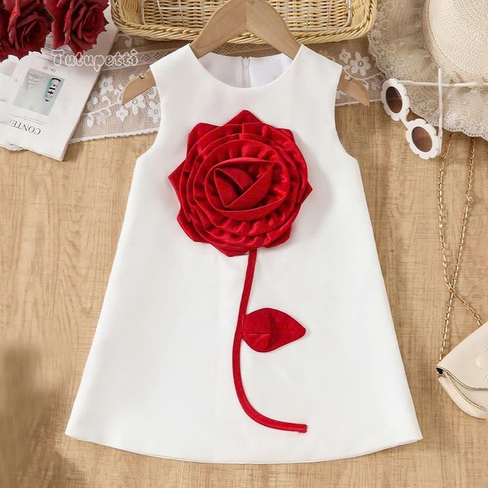  P25_210. Đầm Công Chúa Hoa Nổi Đỏ Trắng 