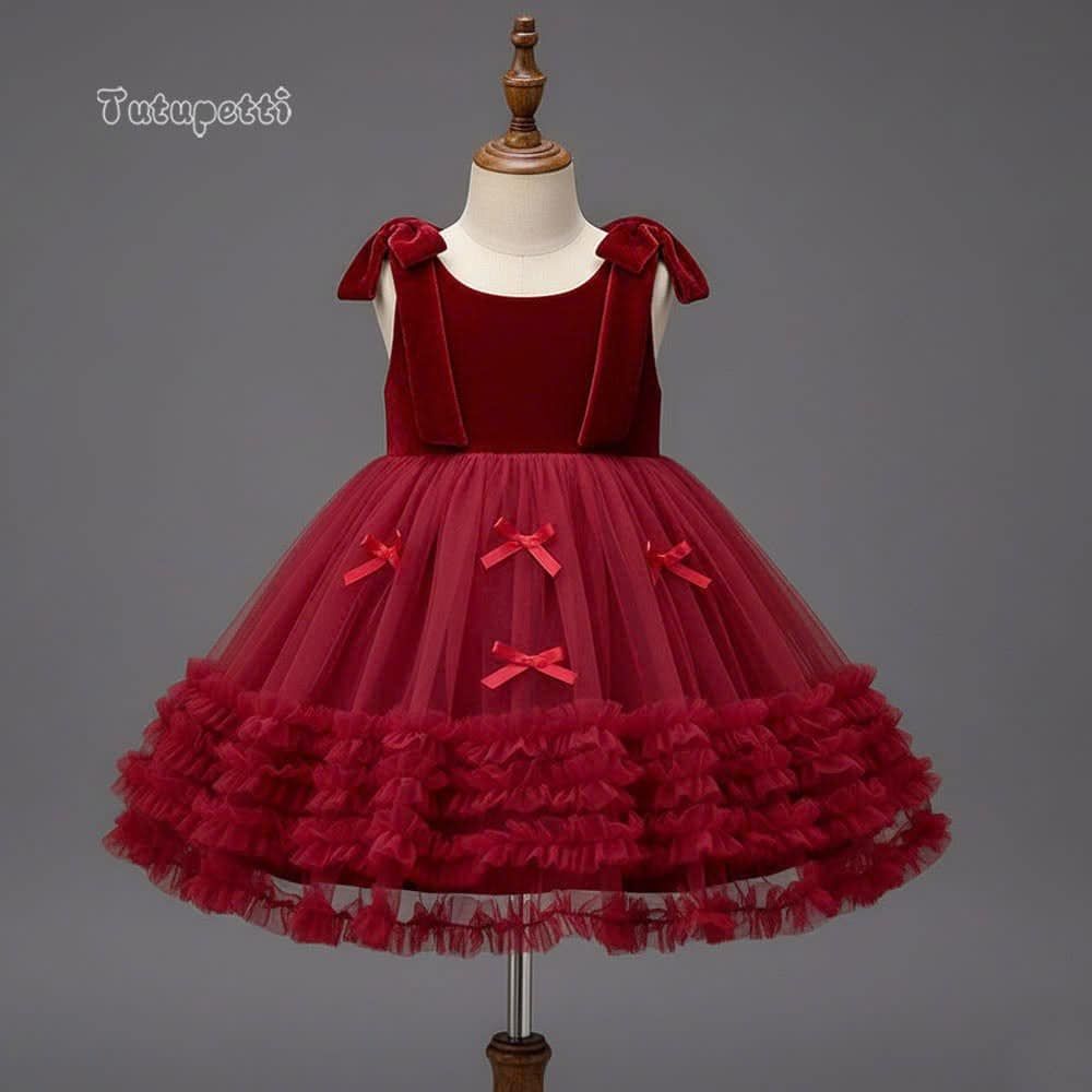  P25_223. Đầm Công Chúa Tầng Nơ Đỏ 