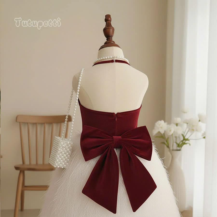  P25_229. Đầm Dự Tiệc Yếm Nơ Đỏ 