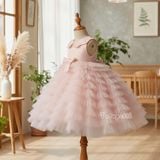  P25_191. Đầm Công Chúa Xếp Li Hồng 