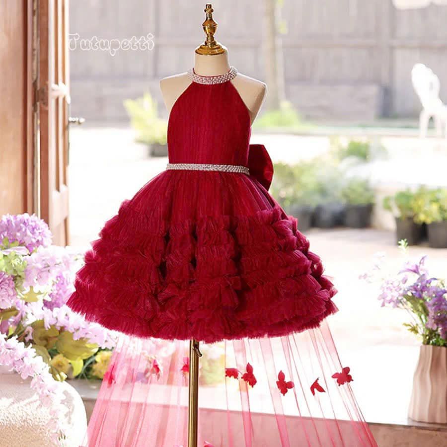  P25_230. Đầm Yếm Đuôi Cá Đính Bướm Đỏ 