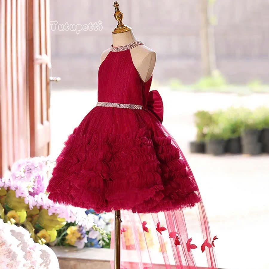  P25_230. Đầm Yếm Đuôi Cá Đính Bướm Đỏ 