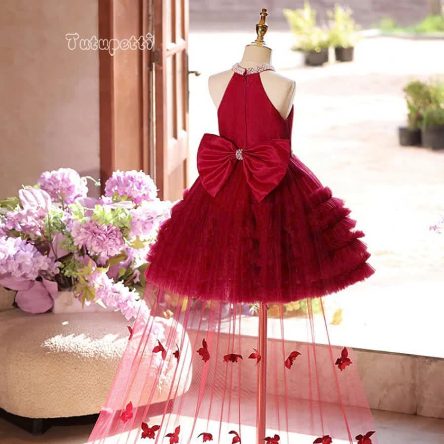  P25_230. Đầm Yếm Đuôi Cá Đính Bướm Đỏ 